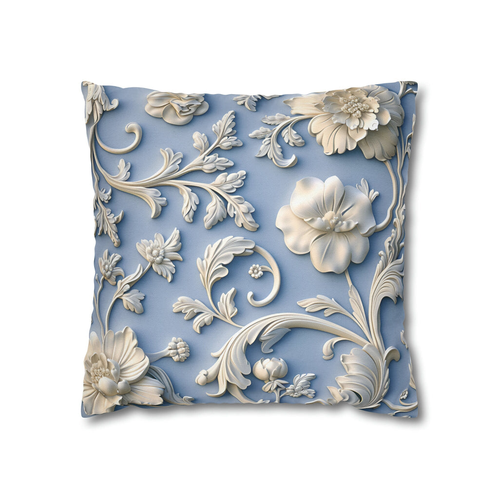 Elegant Chinoiserie Floral Pillow Cover: Soft White & Grey on Powder Blue, Timeless Asian-Inspired Decor