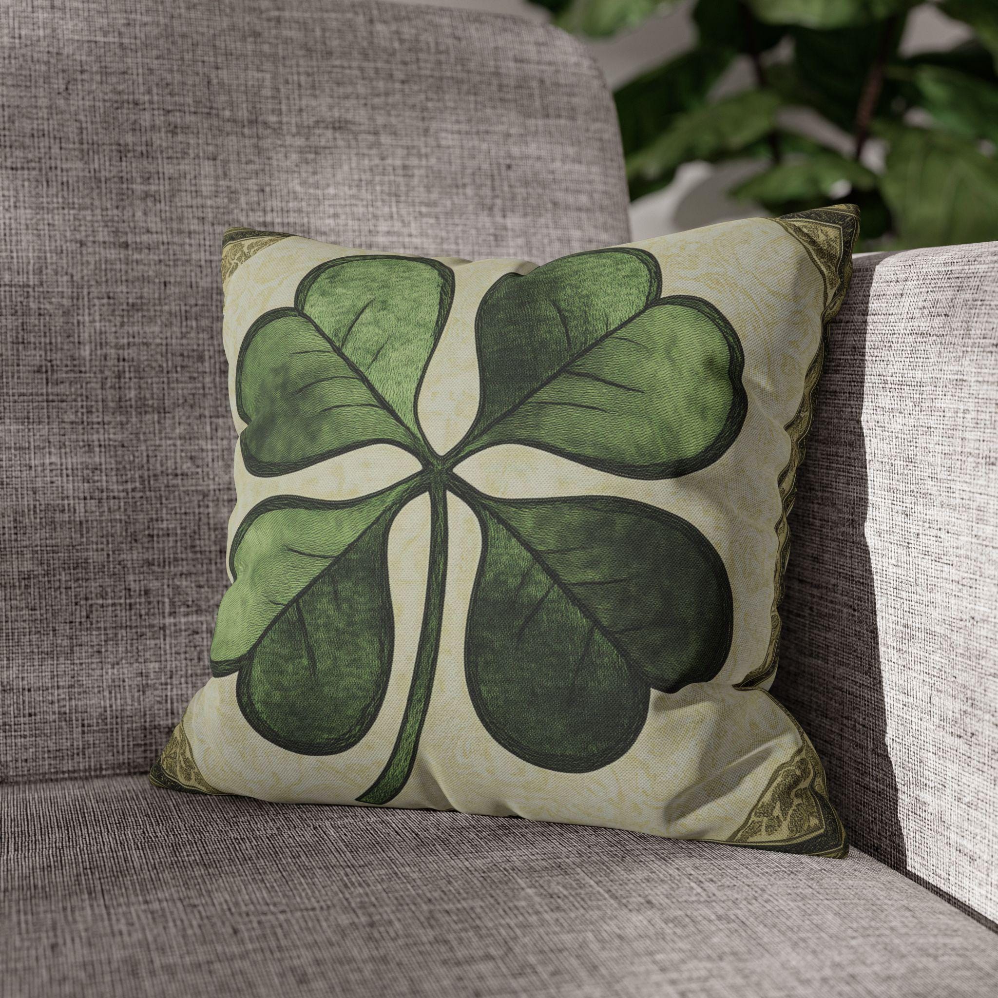 Vintage Style Four-Leaf Clover Pillowcase: St. Patrick's Day Victorian Shamrock Cushion Cover