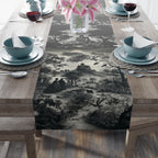 Halloween Toile Table Runner: Haunted House, Crows, and Black Cat in Monochrome