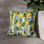 Lemon Soft Blue Stripe Pillow Cover: with Green Leaves and White Florals