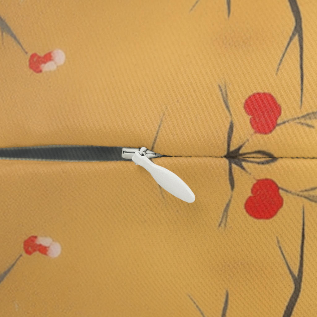 Chinoiserie Lumbar Pillow: Red Blossoms & Birds on Gold