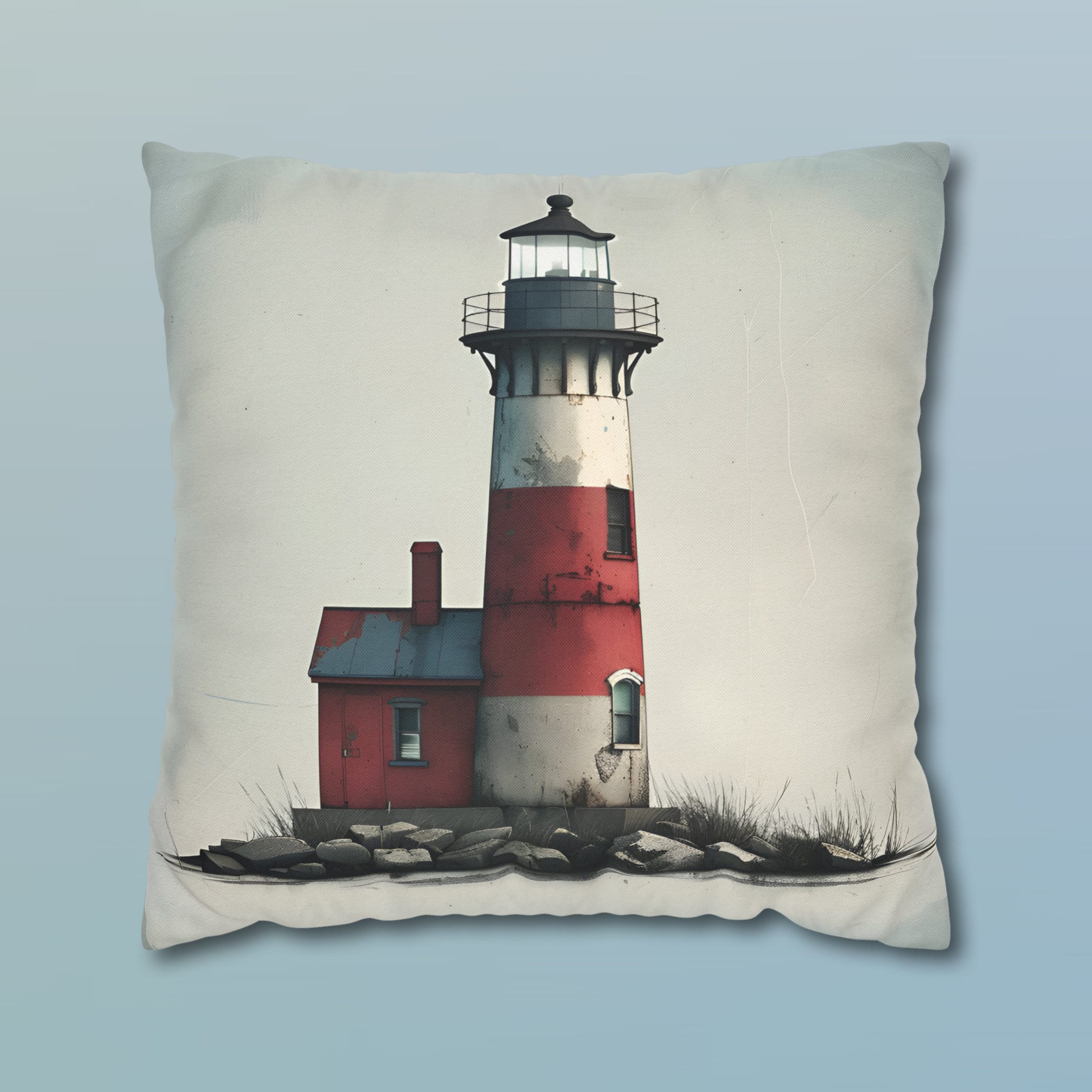 Vintage Style Nautical Lighthouse Pillow Cover: Coastal Beach House Decor