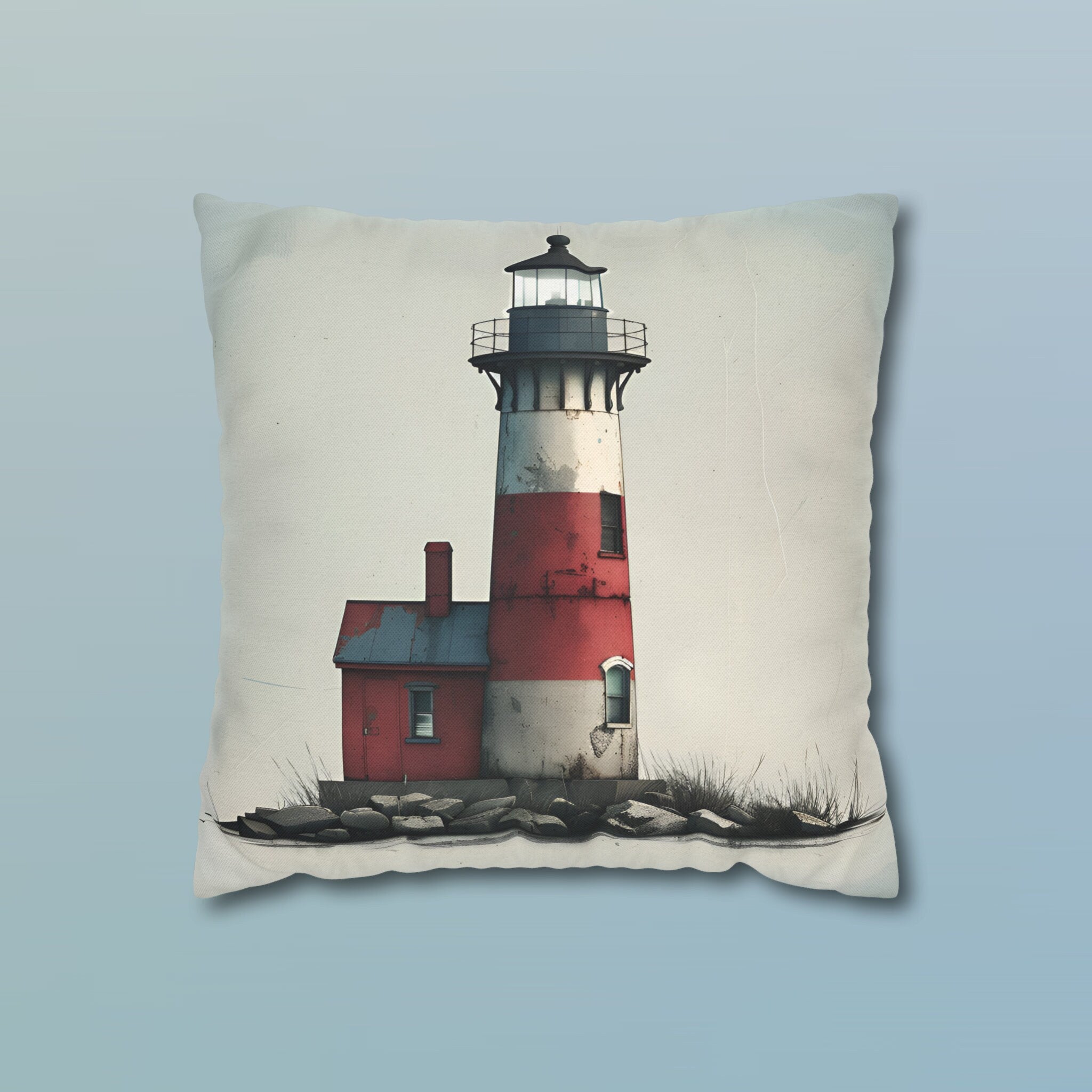 Vintage Style Nautical Lighthouse Pillow Cover: Coastal Beach House Decor