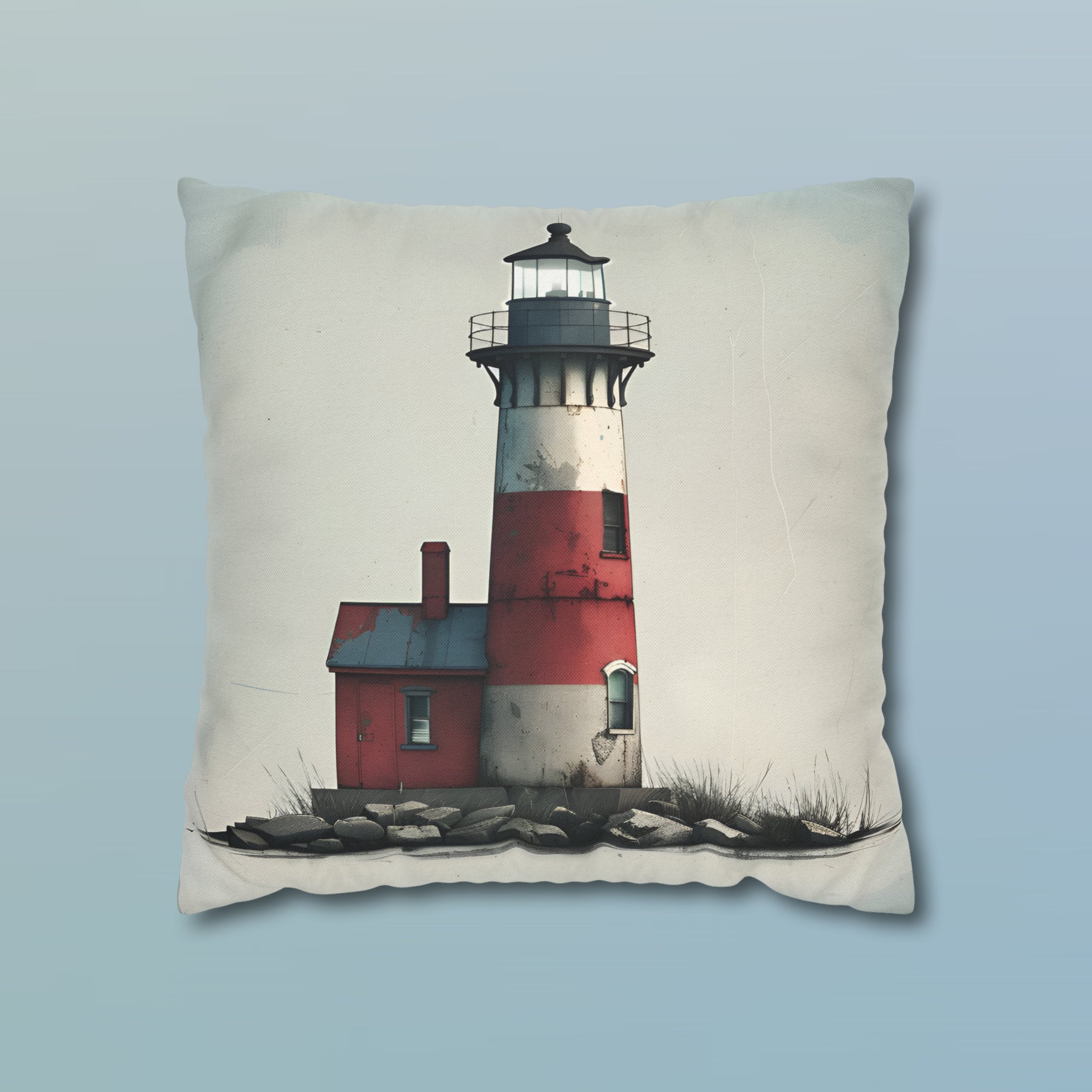 Vintage Style Nautical Lighthouse Pillow Cover: Coastal Beach House Decor