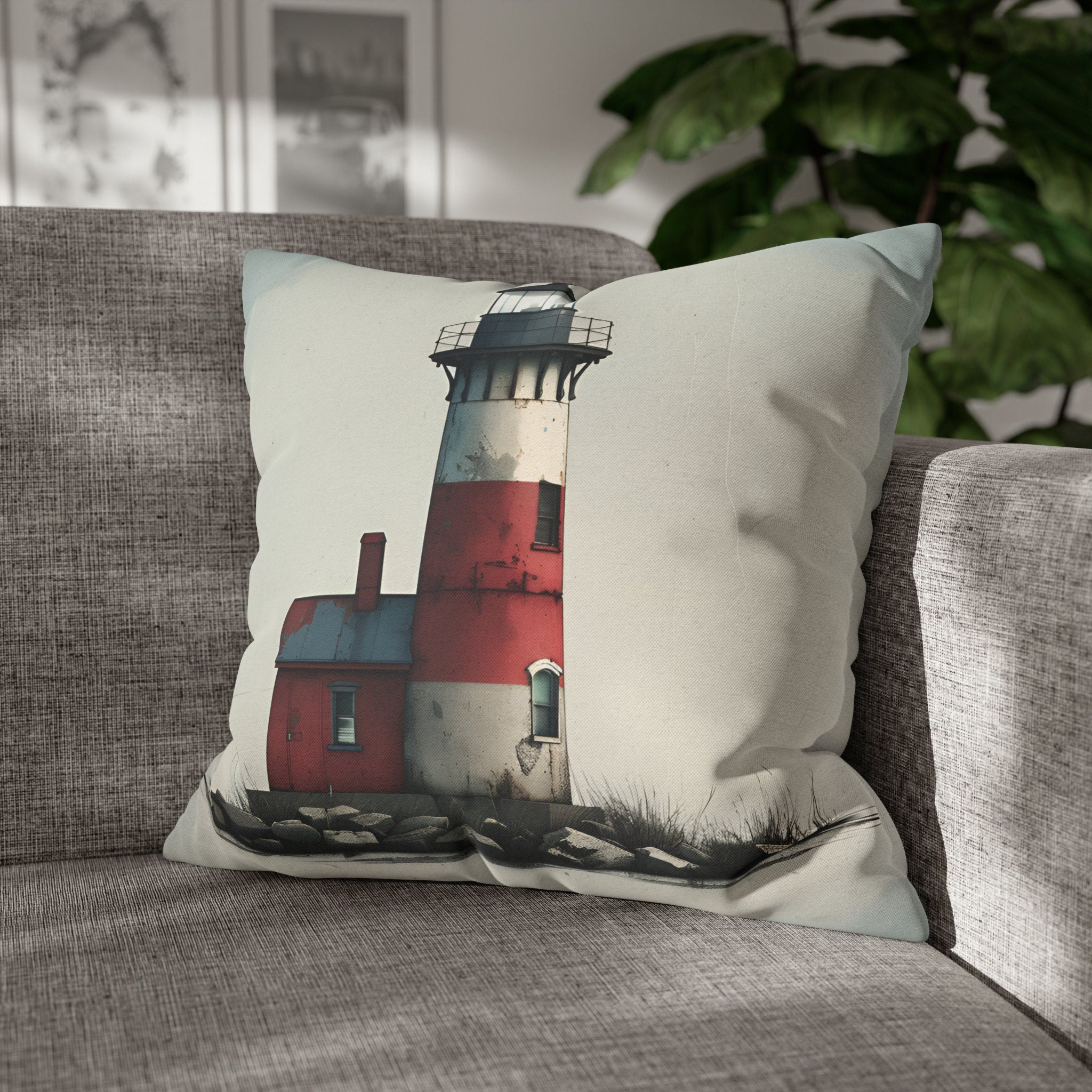Vintage Style Nautical Lighthouse Pillow Cover: Coastal Beach House Decor