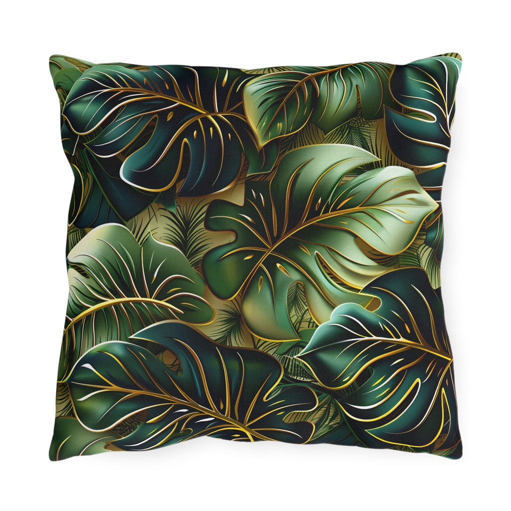 Vibrant Tropical Monstera Outdoor Pillow: UV-Resistant Jungle Design for Patio & Pool Decor