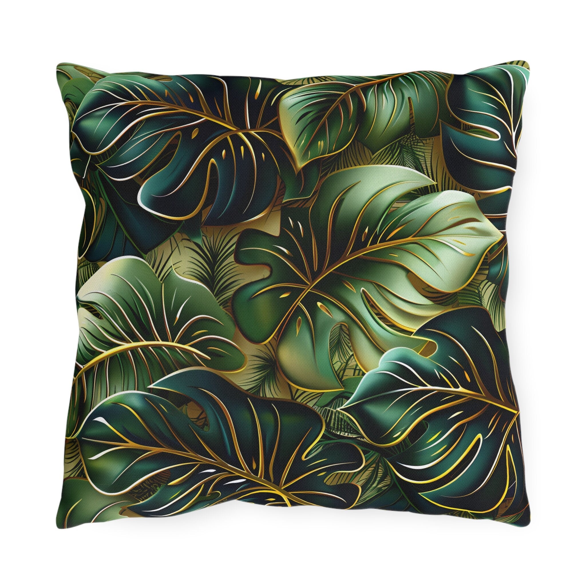 Vibrant Tropical Monstera Outdoor Pillow: UV-Resistant Jungle Design for Patio & Pool Decor