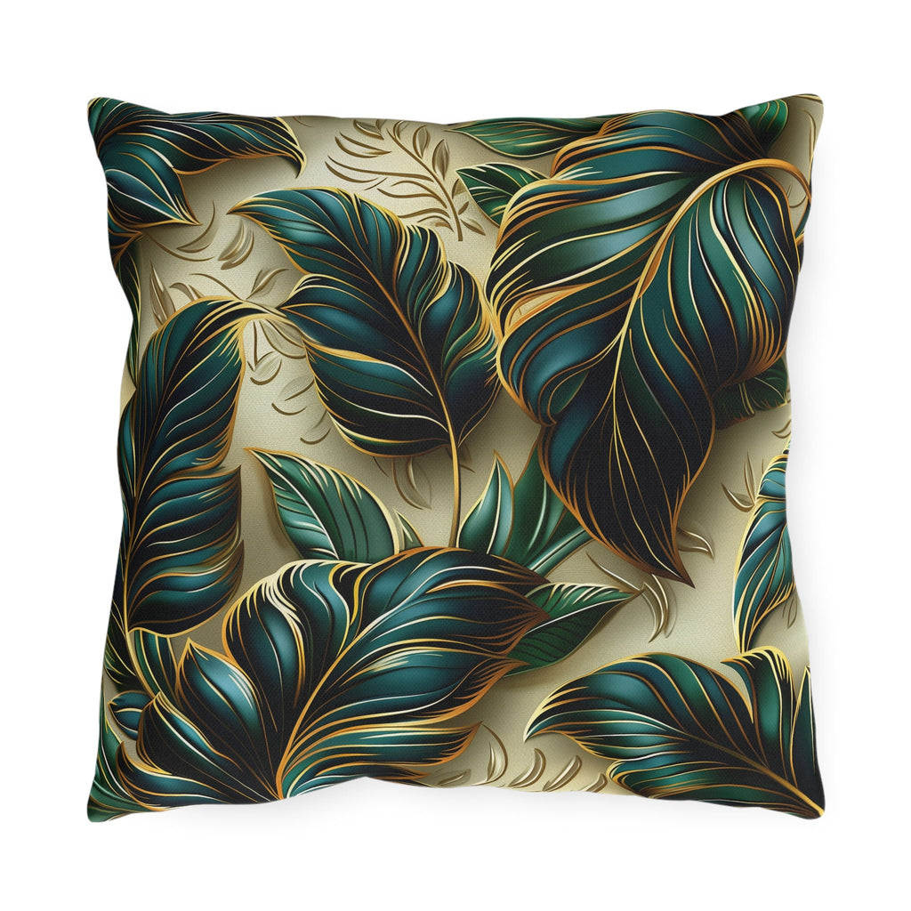Elegant Monstera Leaf Outdoor Pillow: Tropical Chic, Beige and Green