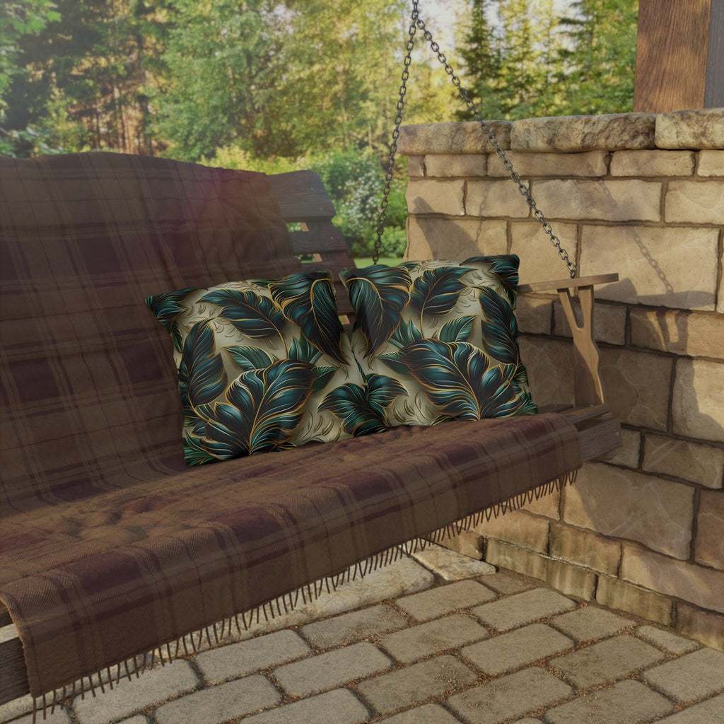 Elegant Monstera Leaf Outdoor Pillow: Tropical Chic, Beige and Green