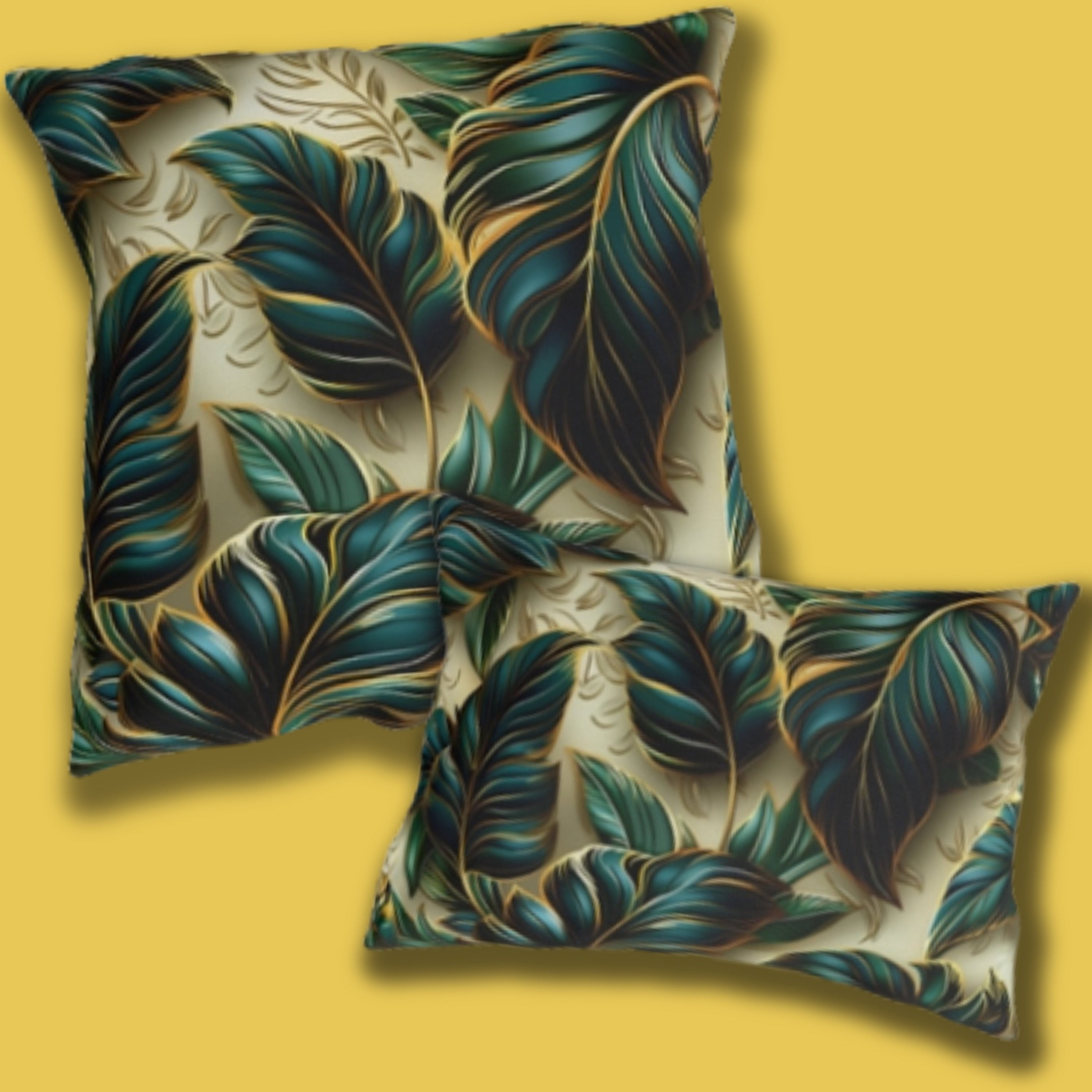 Elegant Monstera Leaf Outdoor Pillow: Tropical Chic, Beige and Green