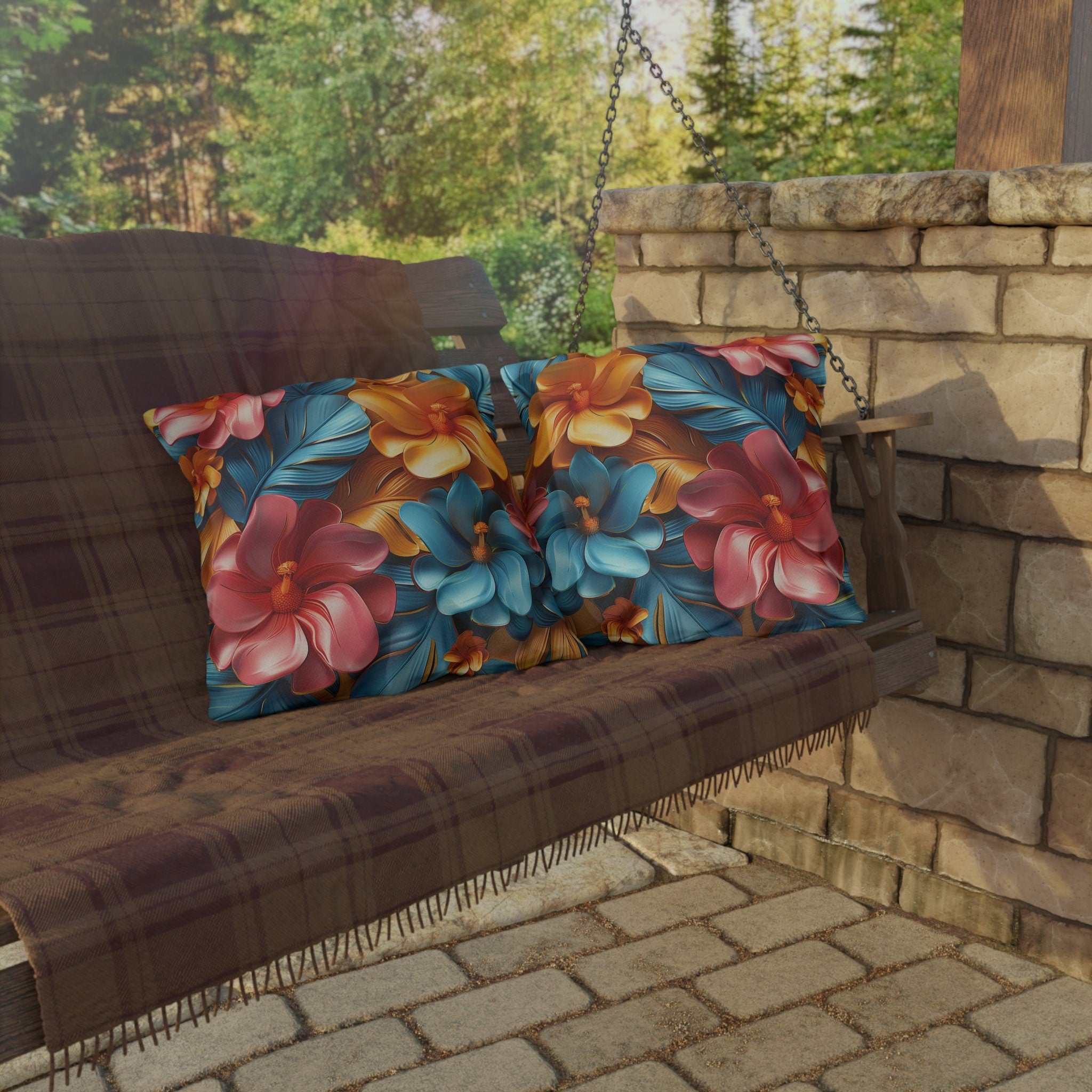 Tropical Floral Outdoor Pillow: Vivid Garden Cushion
