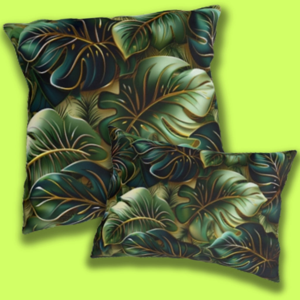 Vibrant Tropical Monstera Outdoor Pillow: UV-Resistant Jungle Design for Patio & Pool Decor