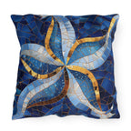 Cobalt Blue Starfish Mosaic Outdoor Pillow - Nautical Patio Cushion, Water-Resistant Beach Decor