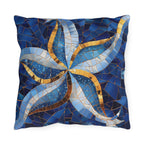 Cobalt Blue Starfish Mosaic Outdoor Pillow - Nautical Patio Cushion, Water-Resistant Beach Decor