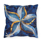 Cobalt Blue Starfish Mosaic Outdoor Pillow - Nautical Patio Cushion, Water-Resistant Beach Decor