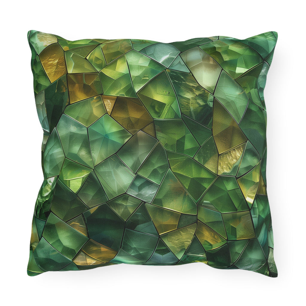 Green Geometric Outdoor Pillow: Mosaic Crystal Design, UV & Water Resistant