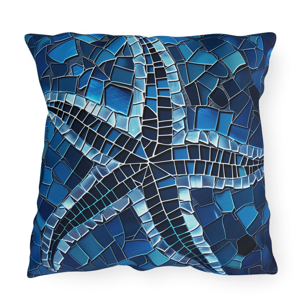 Waterproof Mosaic Starfish Outdoor Pillow: Coastal Decor for Patio, Beach House & Poolside