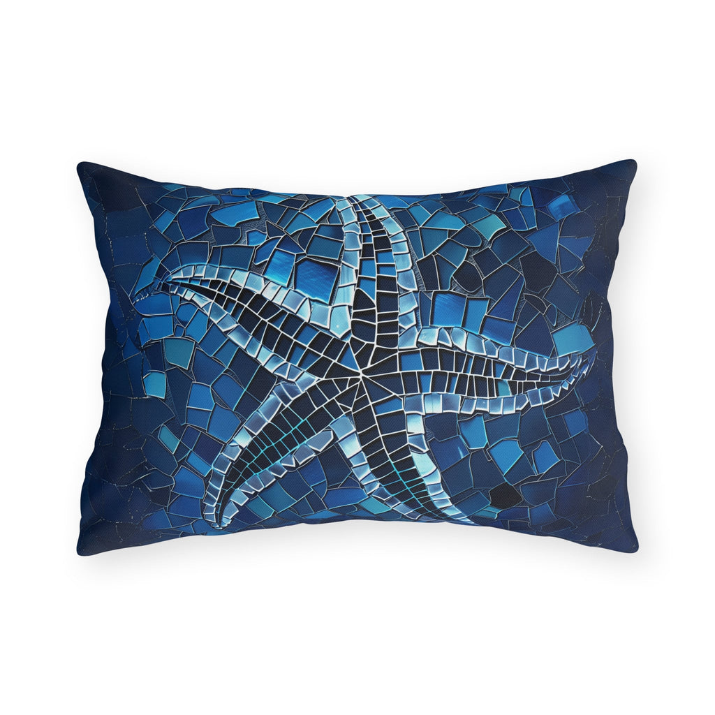 Waterproof Mosaic Starfish Outdoor Pillow: Coastal Decor for Patio, Beach House & Poolside