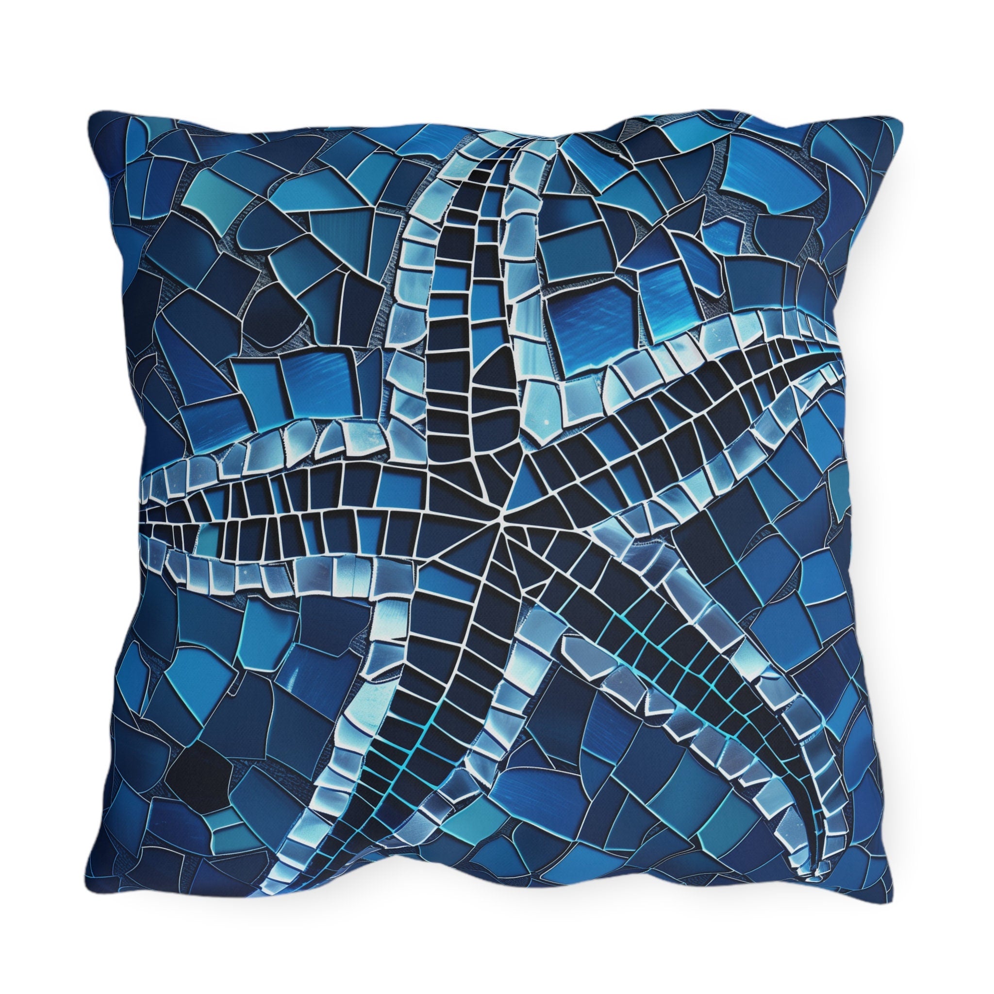 Waterproof Mosaic Starfish Outdoor Pillow: Coastal Decor for Patio, Beach House & Poolside