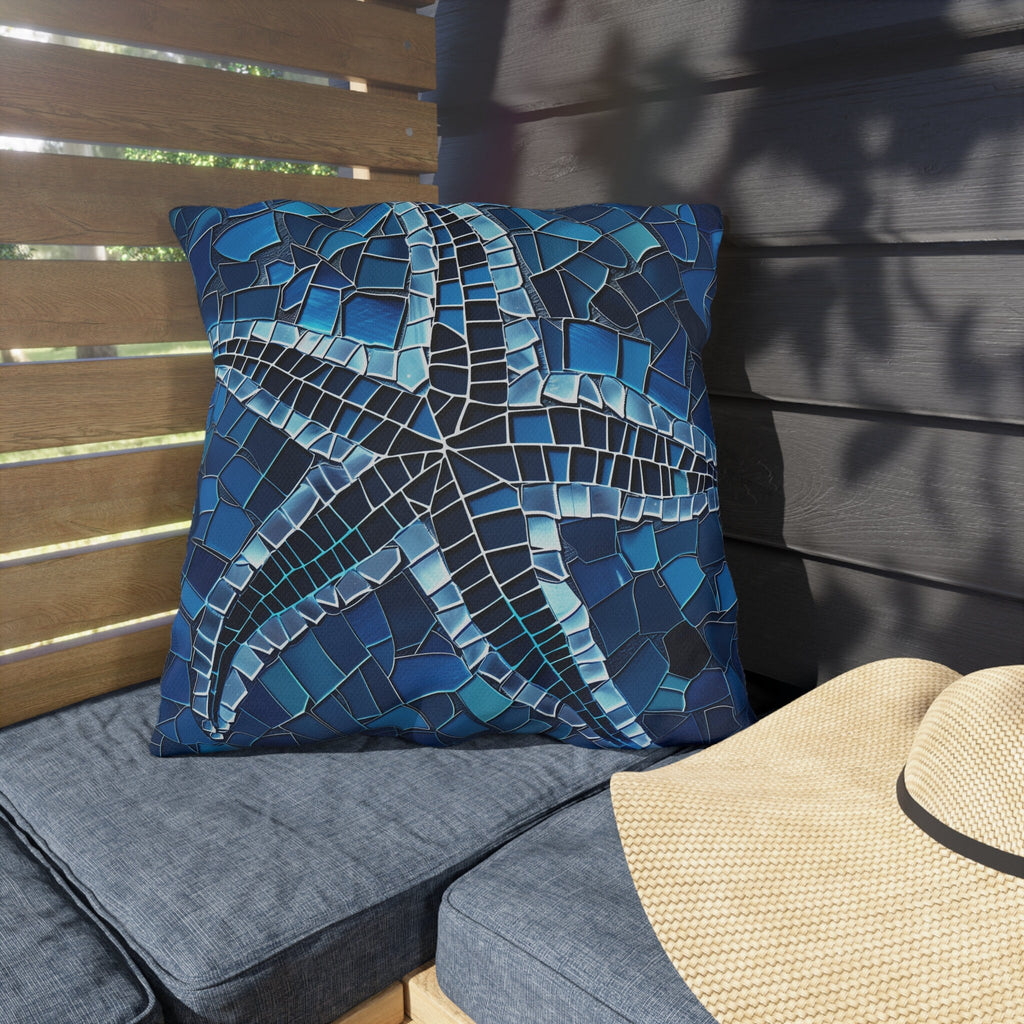 Waterproof Mosaic Starfish Outdoor Pillow: Coastal Decor for Patio, Beach House & Poolside