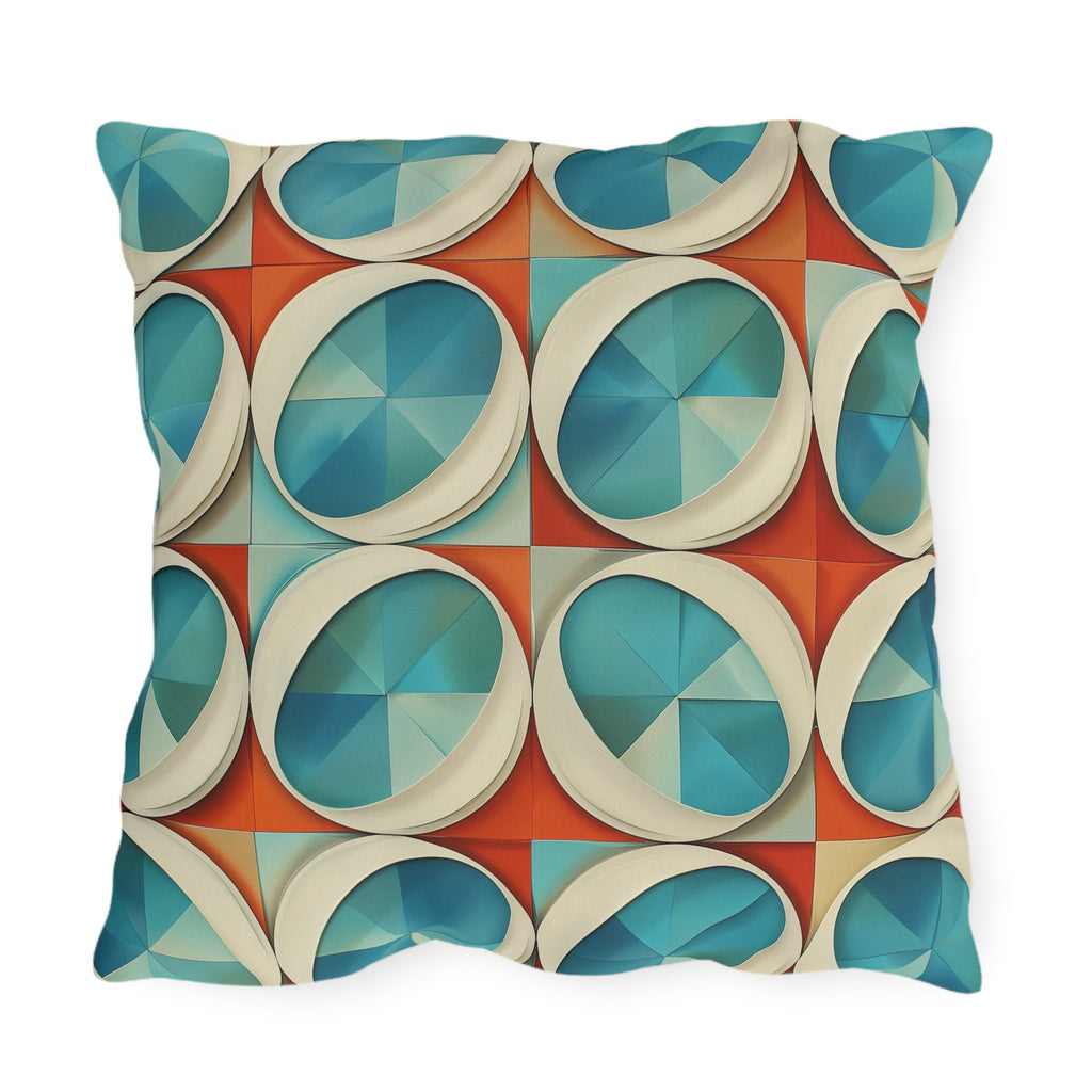 Mid-Century Modern Outdoor Pillow: Burnt Orange & Turquoise Optical Illusion