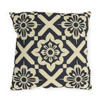 Navy & Cream Geometric Floral Outdoor Pillow - Symmetrical Tile Design for Modern Patio Decor