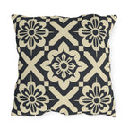Navy & Cream Geometric Floral Outdoor Pillow - Symmetrical Tile Design for Modern Patio Decor
