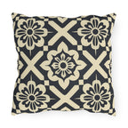 Navy & Cream Geometric Floral Outdoor Pillow - Symmetrical Tile Design for Modern Patio Decor