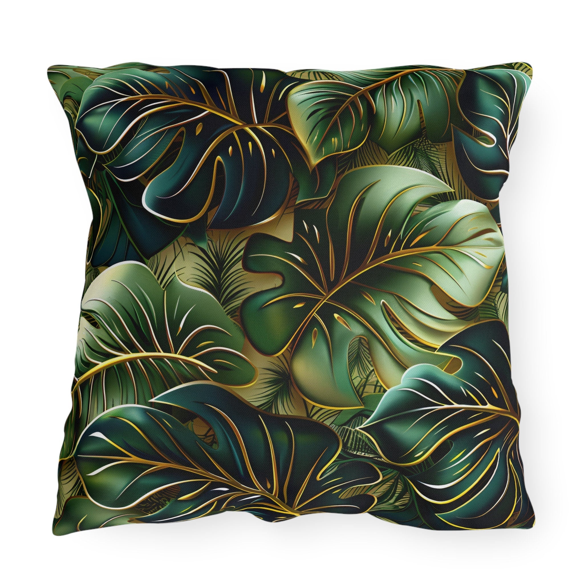 Vibrant Tropical Monstera Outdoor Pillow: UV-Resistant Jungle Design for Patio & Pool Decor