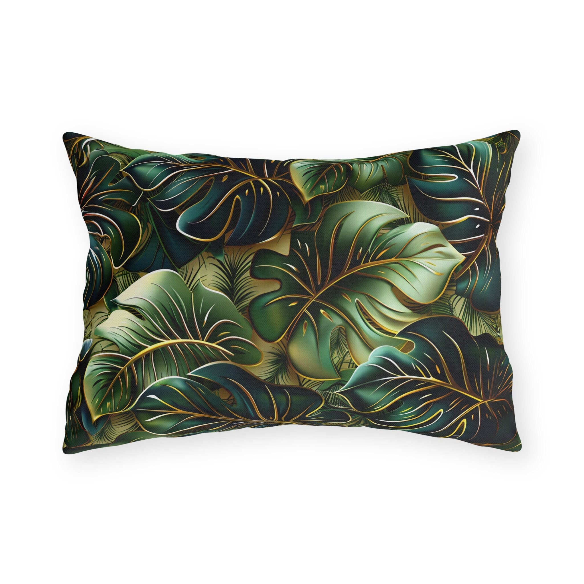 Vibrant Tropical Monstera Outdoor Pillow: UV-Resistant Jungle Design for Patio & Pool Decor