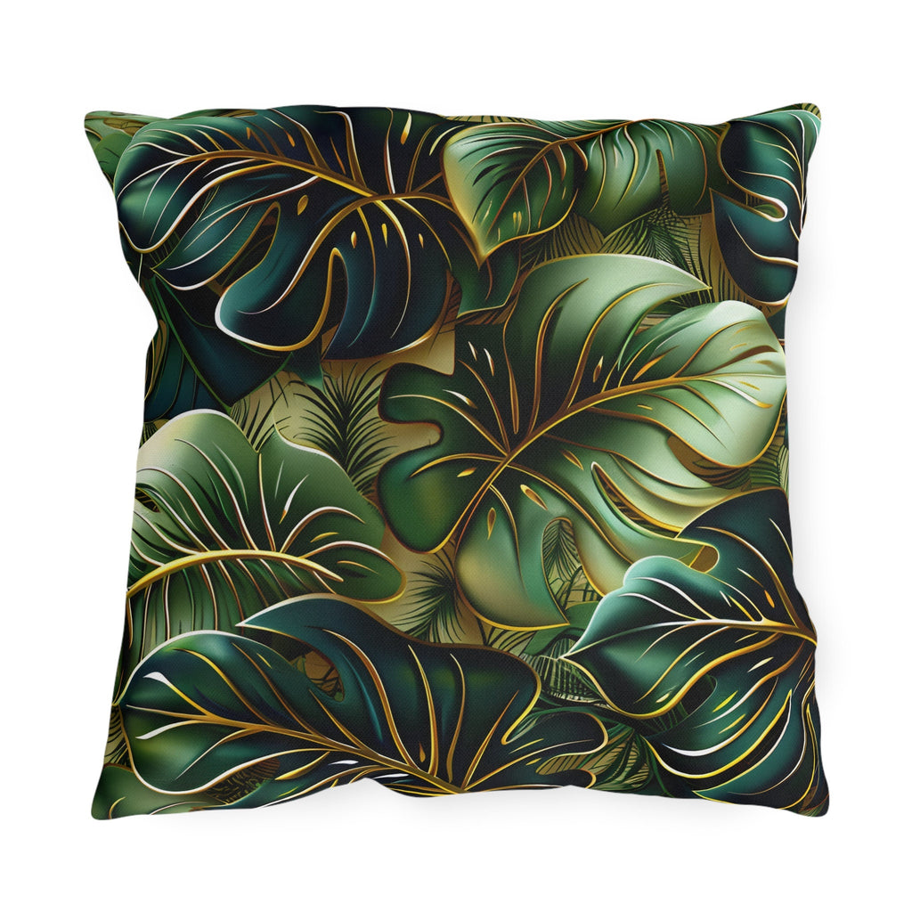 Vibrant Tropical Monstera Outdoor Pillow: UV-Resistant Jungle Design for Patio & Pool Decor