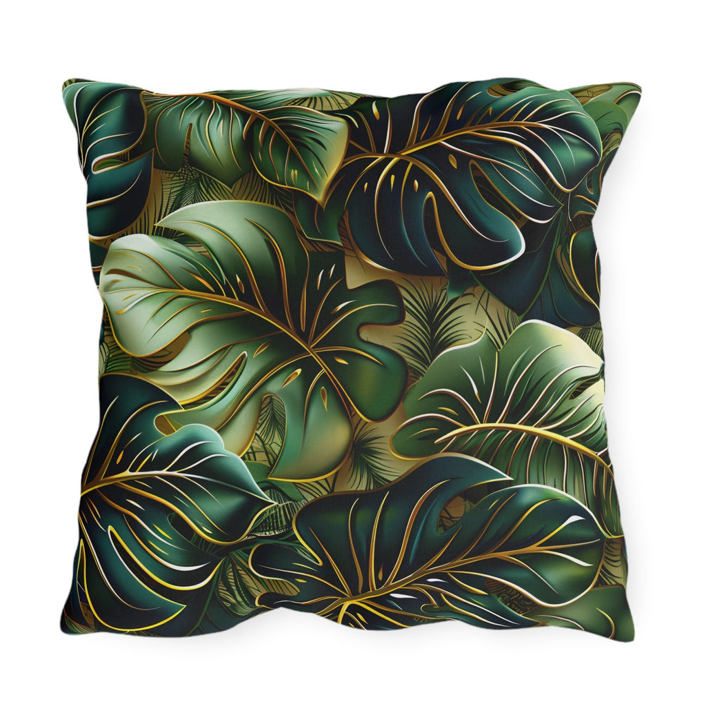 Vibrant Tropical Monstera Outdoor Pillow: UV-Resistant Jungle Design for Patio & Pool Decor