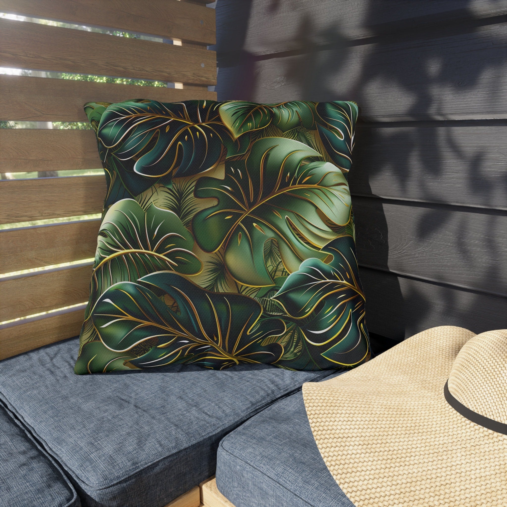 Vibrant Tropical Monstera Outdoor Pillow: UV-Resistant Jungle Design for Patio & Pool Decor