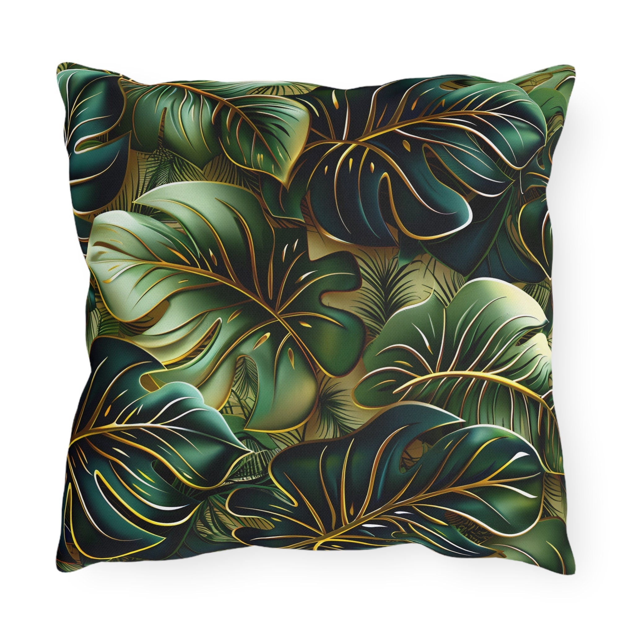 Vibrant Tropical Monstera Outdoor Pillow: UV-Resistant Jungle Design for Patio & Pool Decor