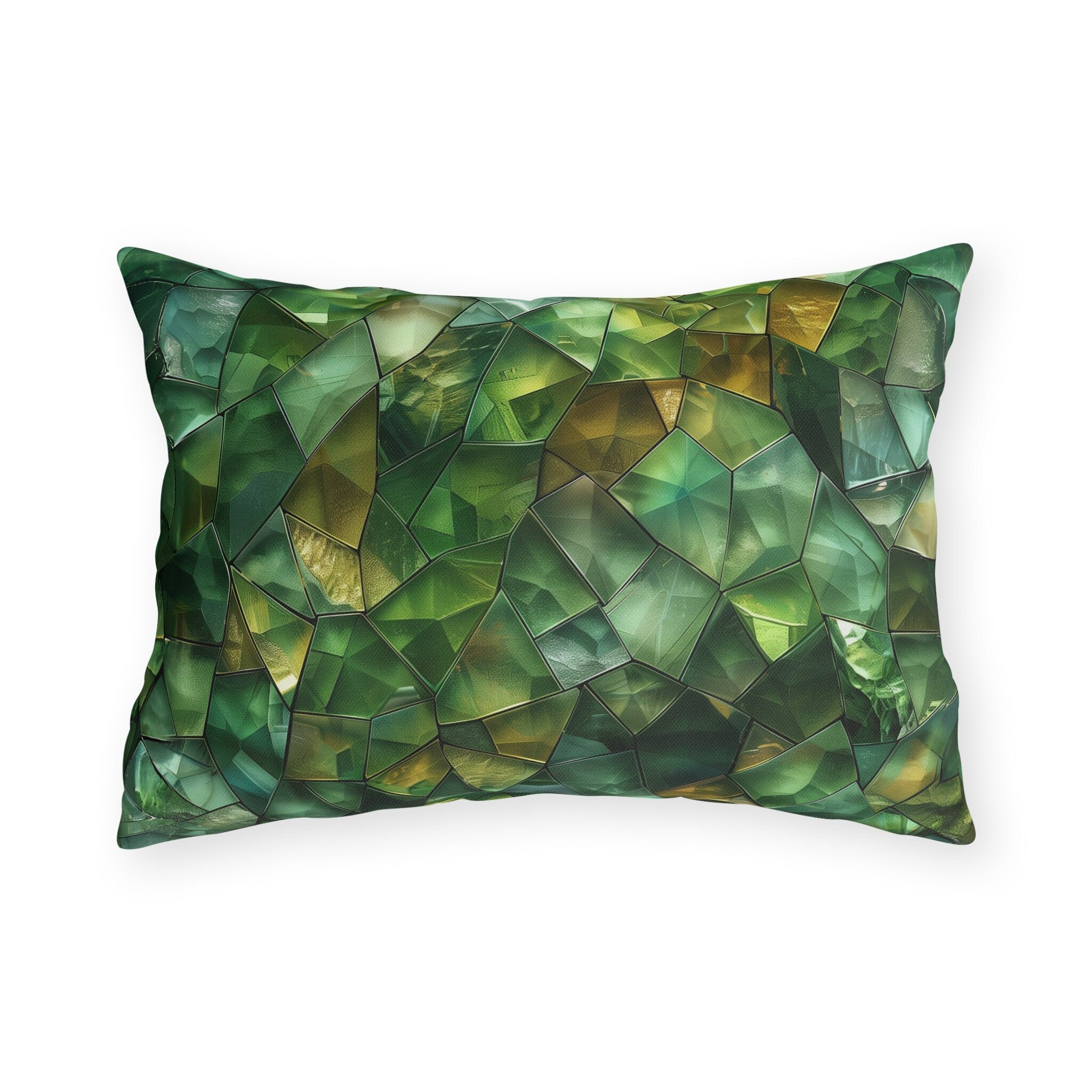 Green Geometric Outdoor Pillow: Mosaic Crystal Design, UV & Water Resistant