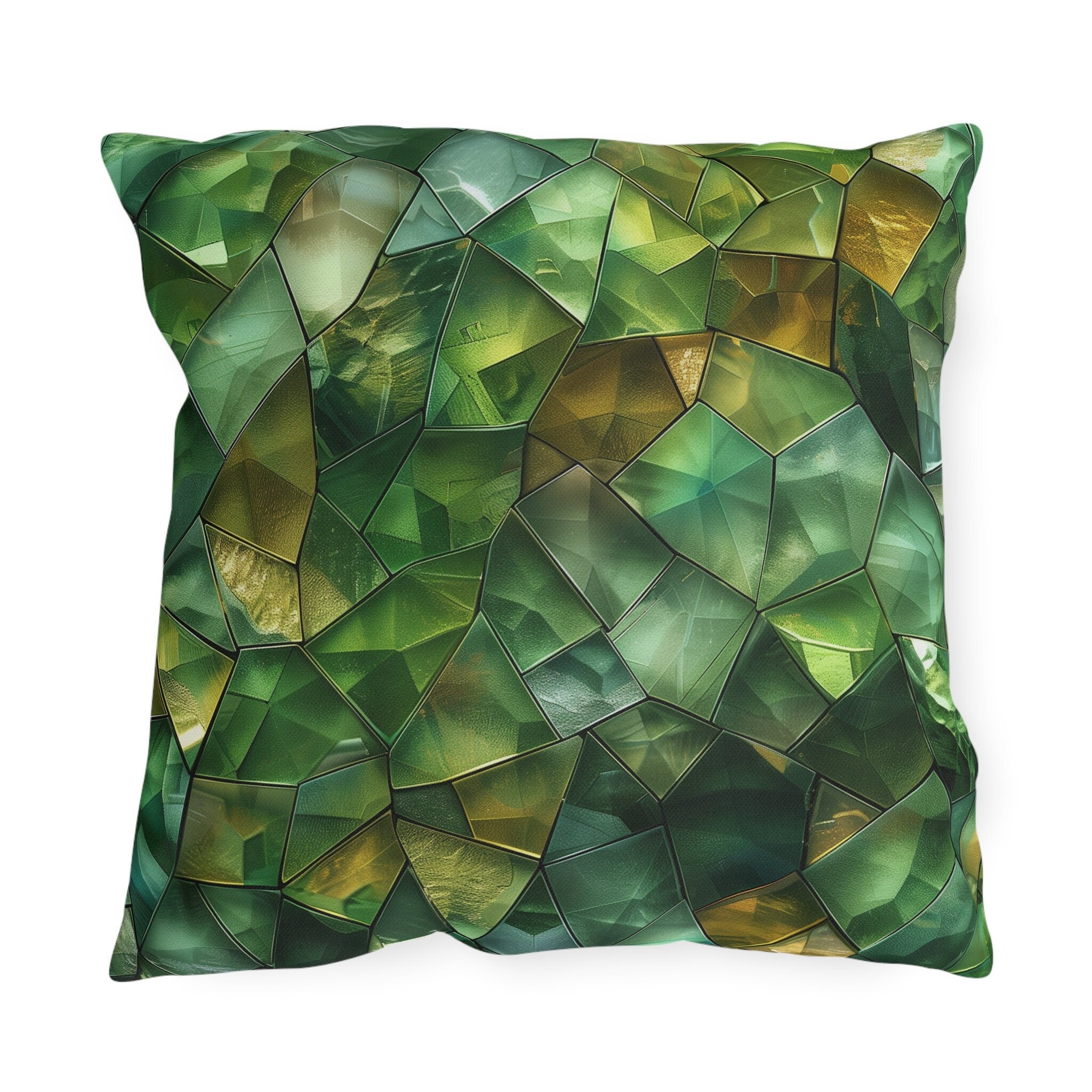 Green Geometric Outdoor Pillow: Mosaic Crystal Design, UV & Water Resistant