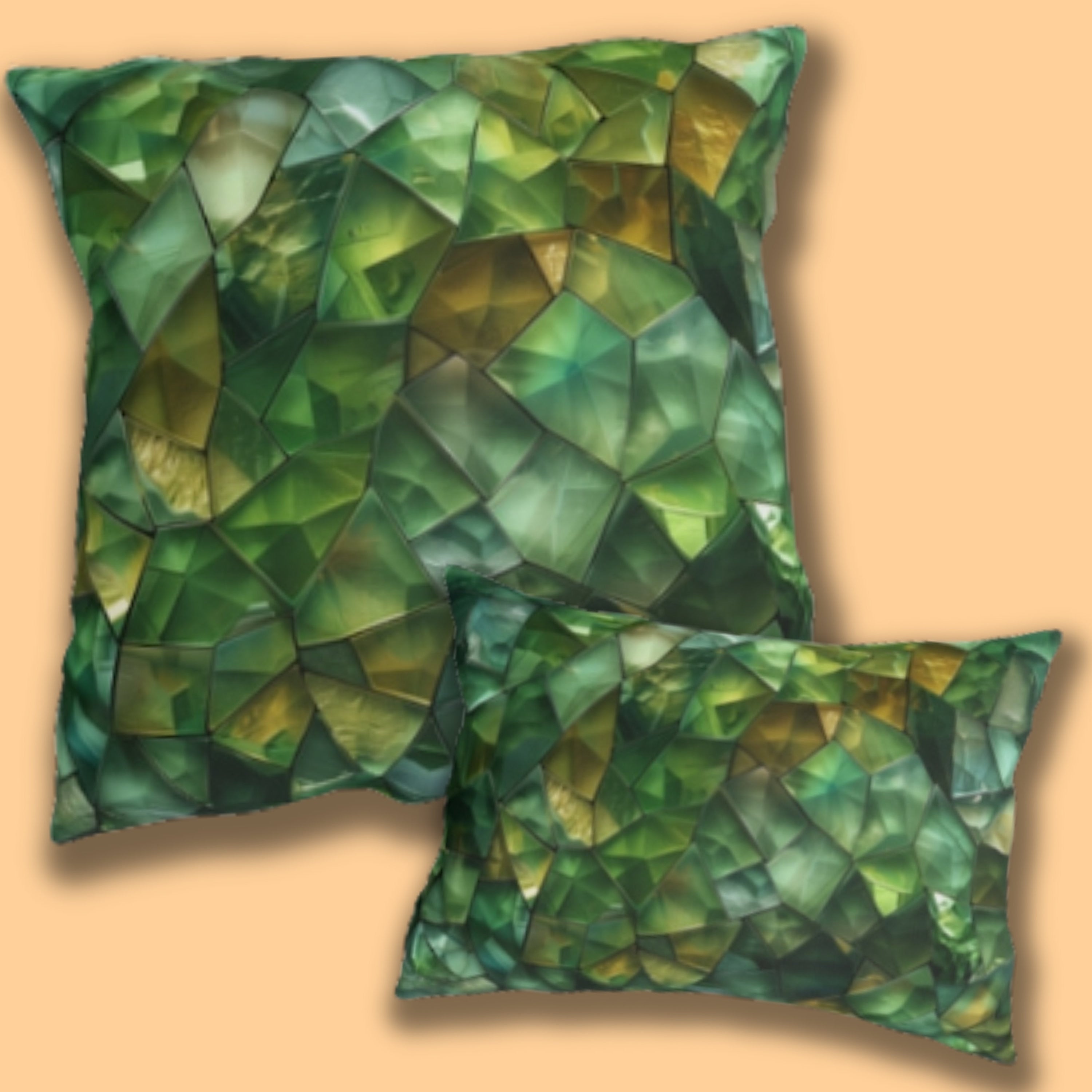 Green Geometric Outdoor Pillow: Mosaic Crystal Design, UV & Water Resistant