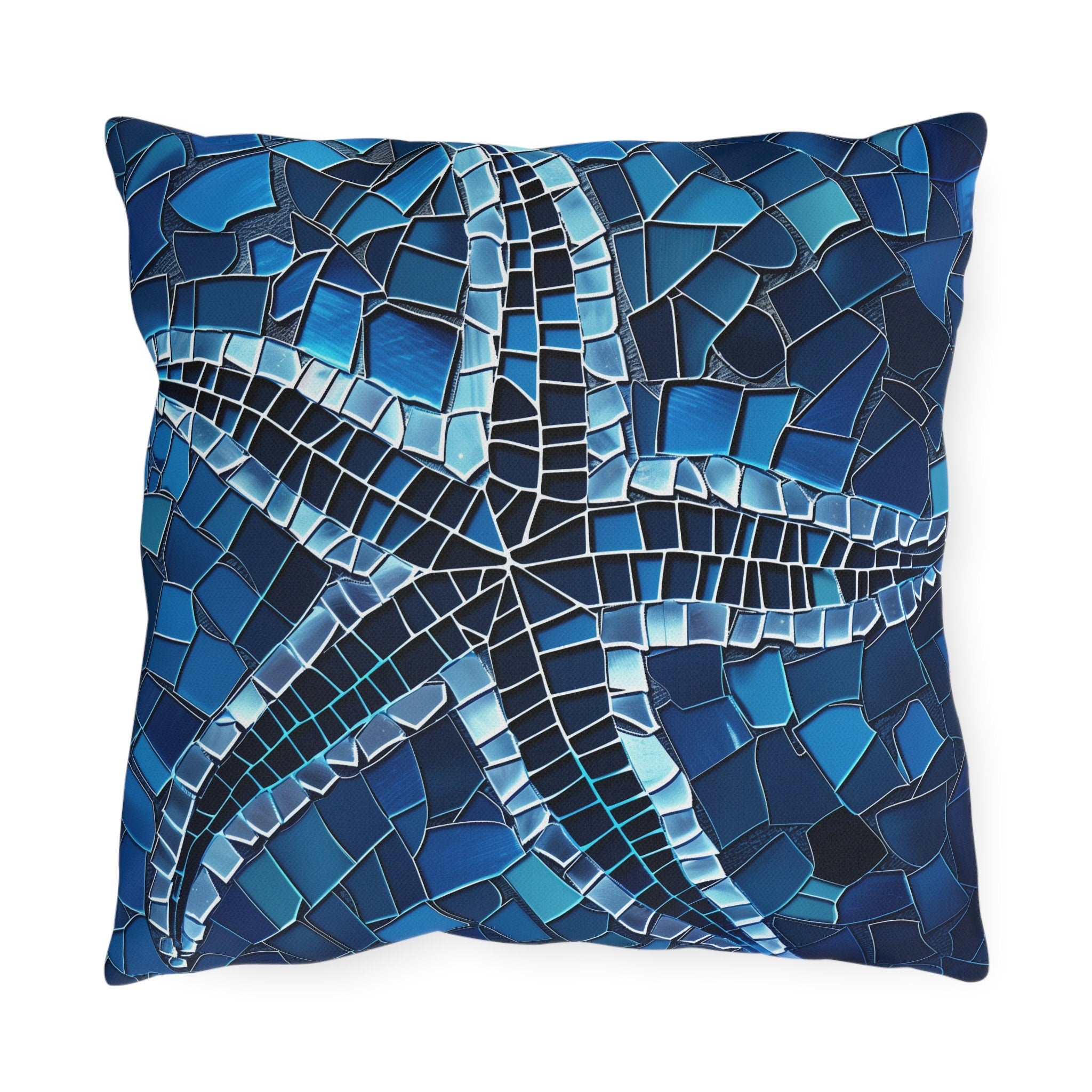 Waterproof Mosaic Starfish Outdoor Pillow: Coastal Decor for Patio, Beach House & Poolside