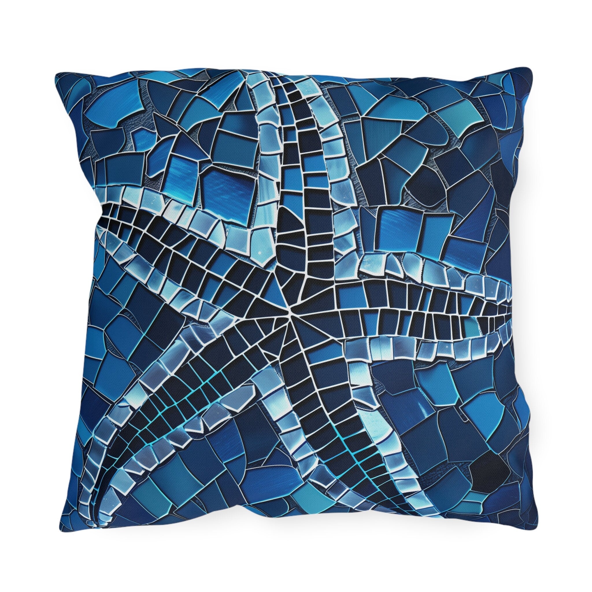 Waterproof Mosaic Starfish Outdoor Pillow: Coastal Decor for Patio, Beach House & Poolside