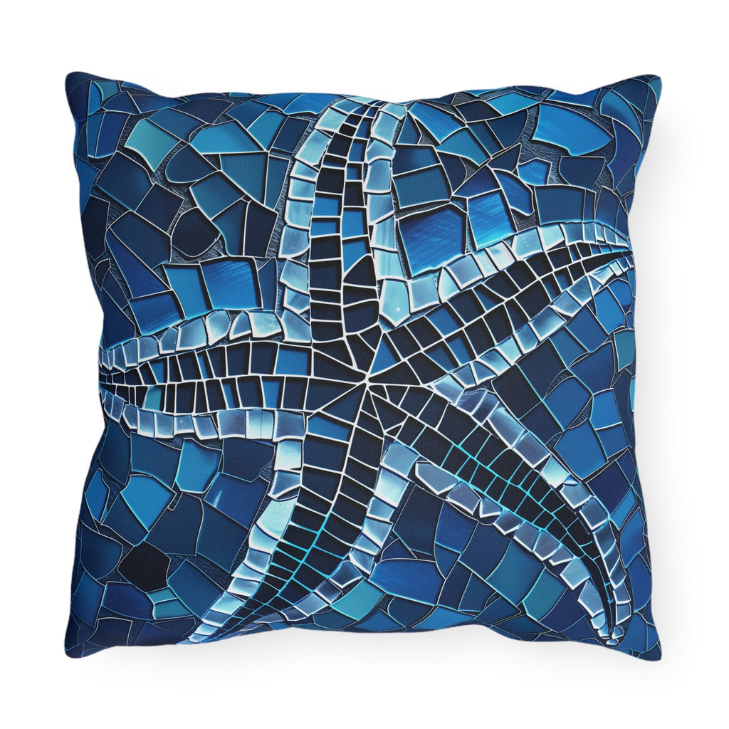 Waterproof Mosaic Starfish Outdoor Pillow: Coastal Decor for Patio, Beach House & Poolside