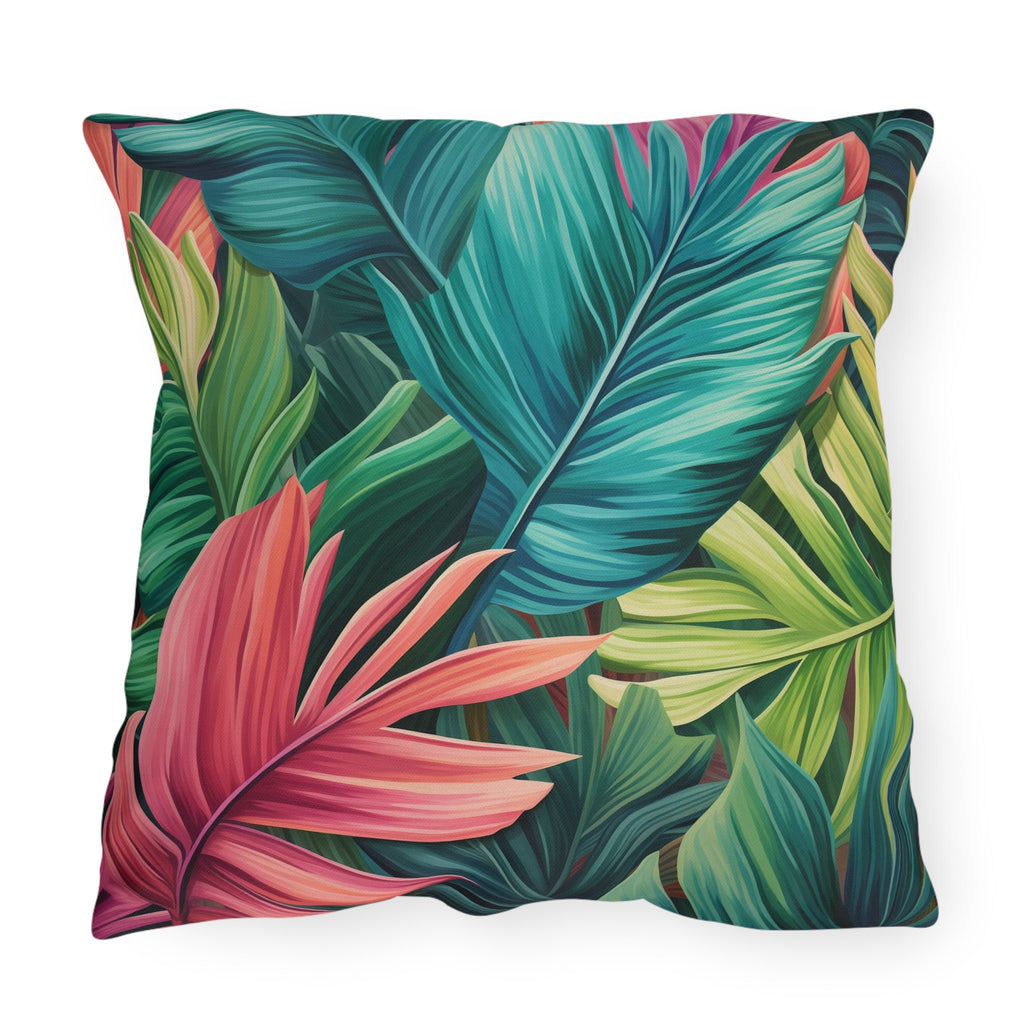 Vibrant Tropical Paradise Outdoor Pillow - Water Resistant Cushion for Patio, Poolside, Garden Decor