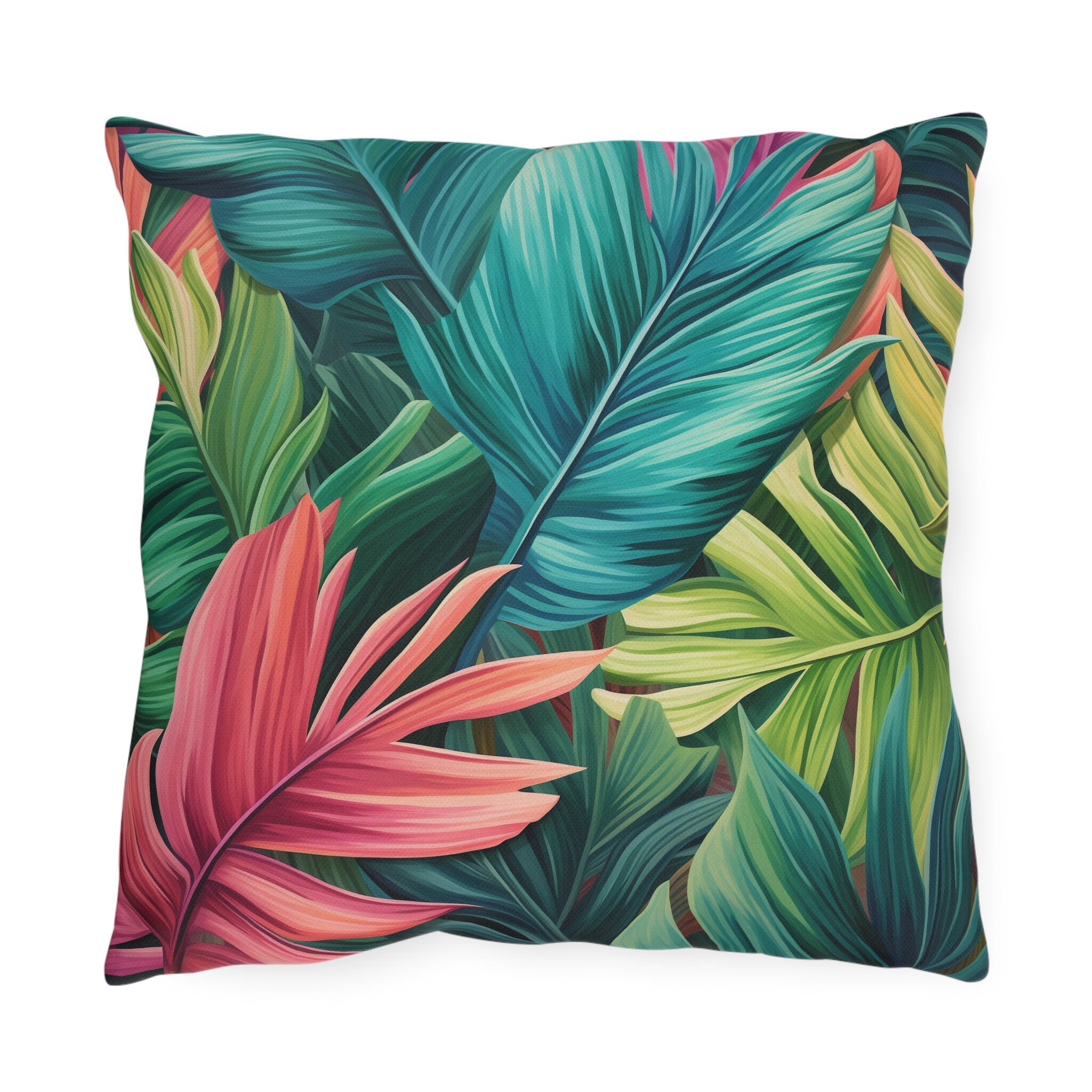 Vibrant Tropical Paradise Outdoor Pillow - Water Resistant Cushion for Patio, Poolside, Garden Decor