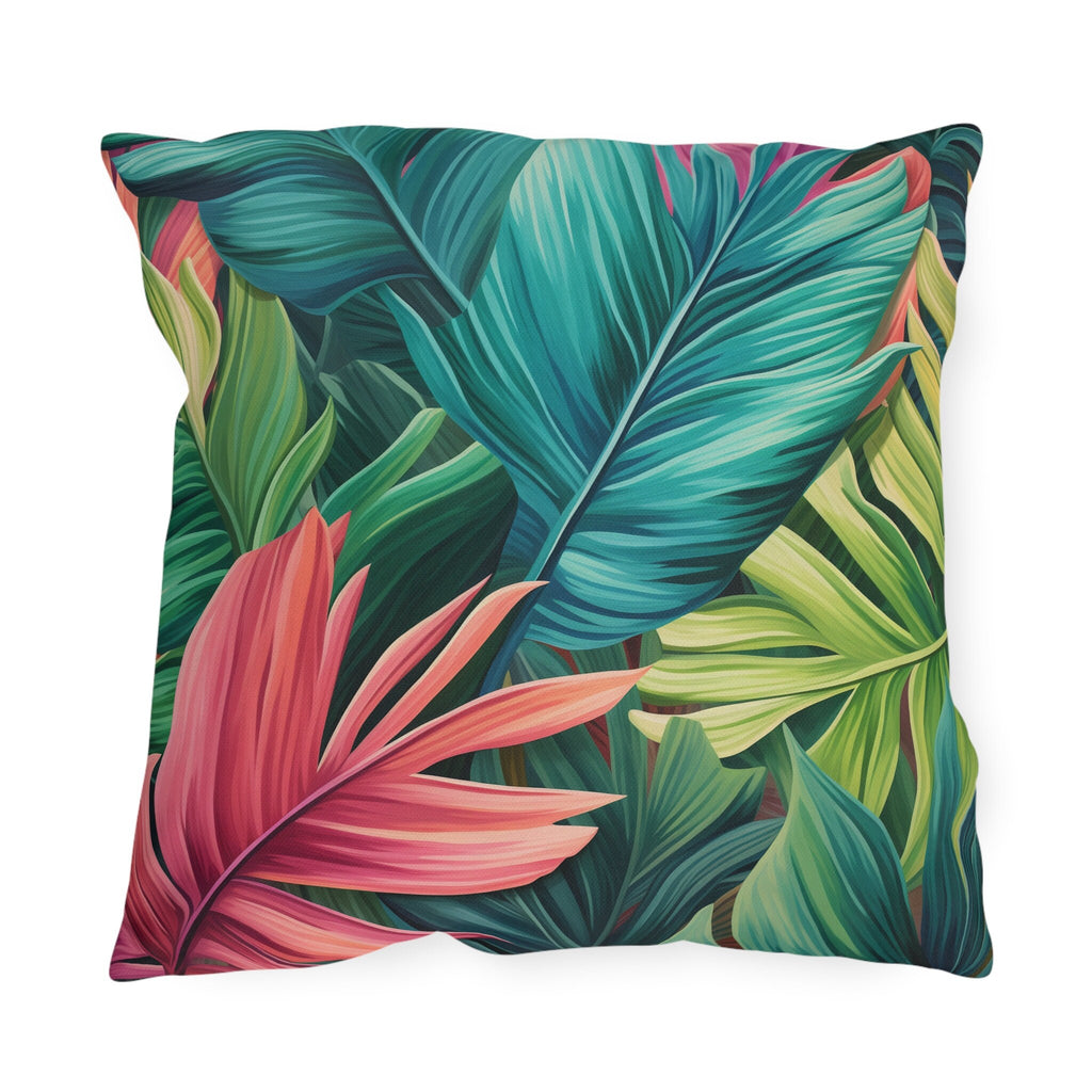 Vibrant Tropical Paradise Outdoor Pillow - Water Resistant Cushion for Patio, Poolside, Garden Decor