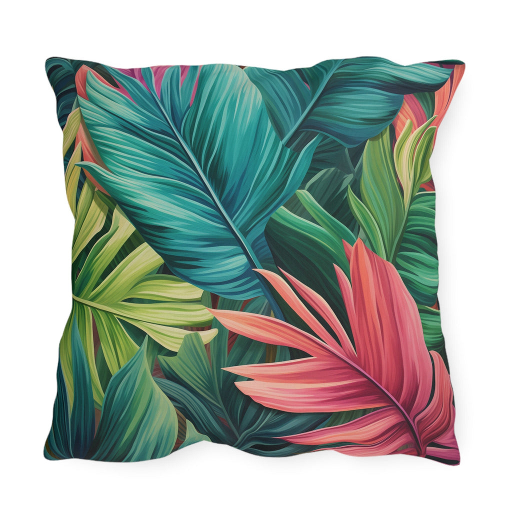 Vibrant Tropical Paradise Outdoor Pillow - Water Resistant Cushion for Patio, Poolside, Garden Decor