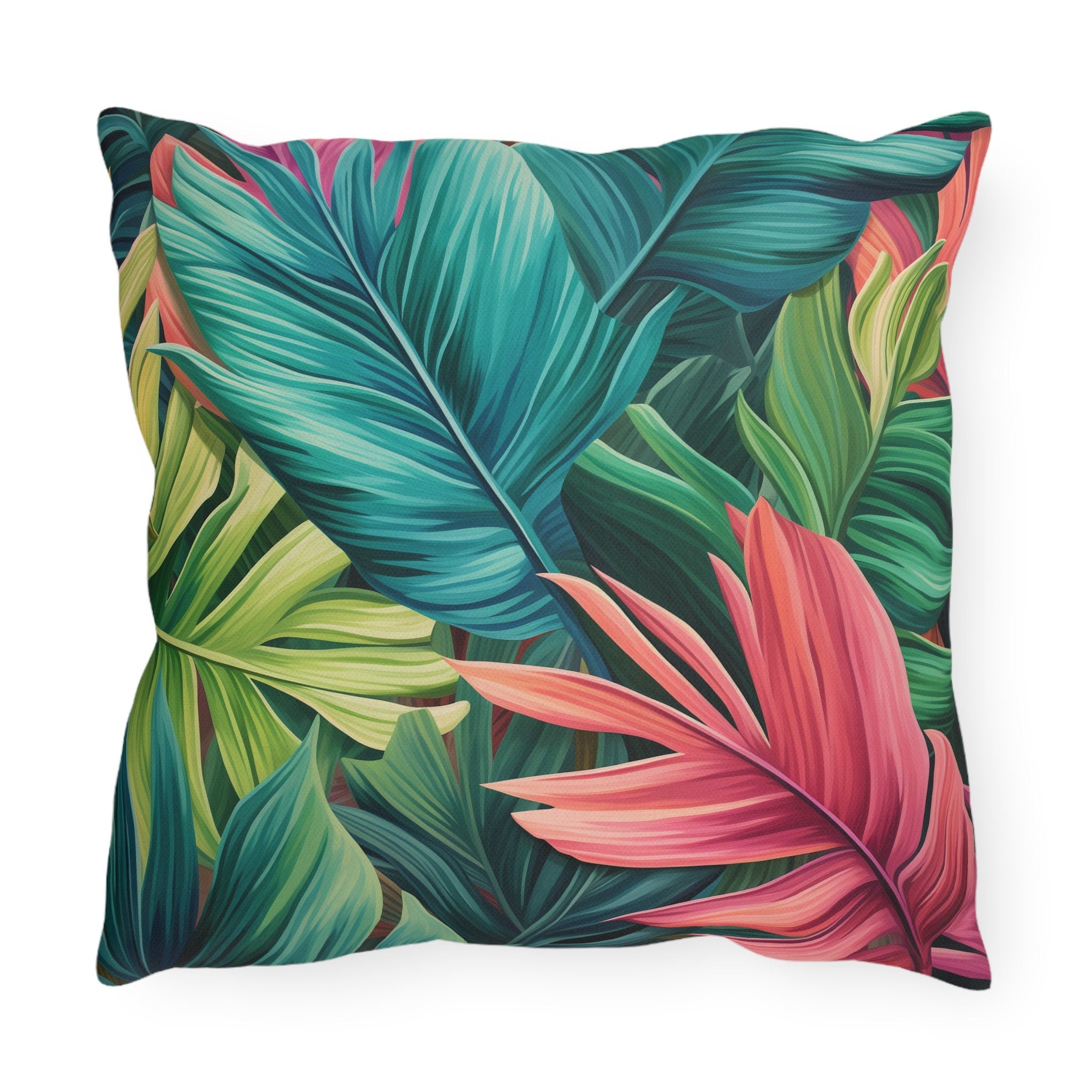 Vibrant Tropical Paradise Outdoor Pillow - Water Resistant Cushion for Patio, Poolside, Garden Decor