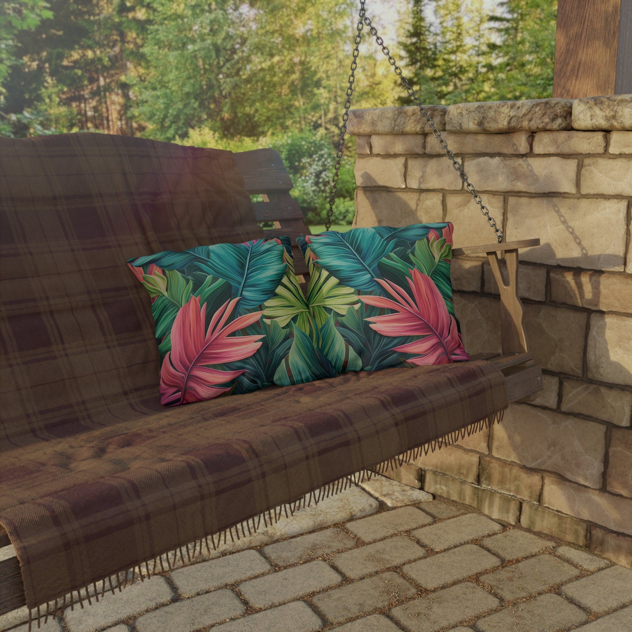 Vibrant Tropical Paradise Outdoor Pillow - Water Resistant Cushion for Patio, Poolside, Garden Decor