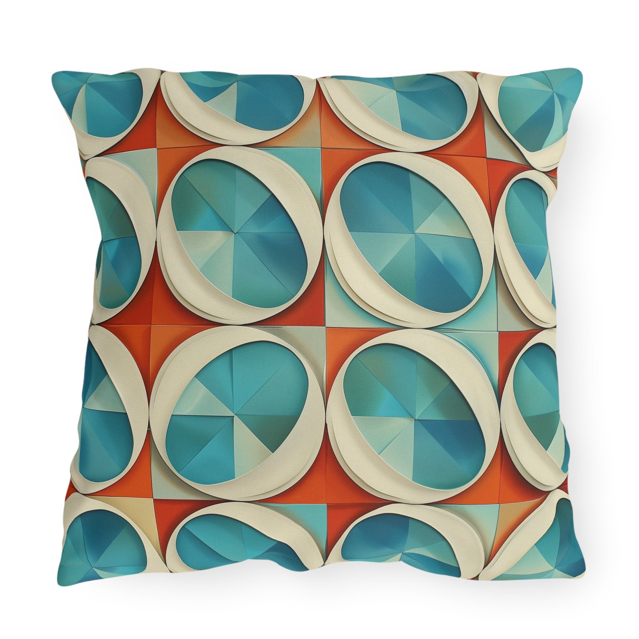 Mid-Century Modern Outdoor Pillow: Burnt Orange & Turquoise Optical Illusion