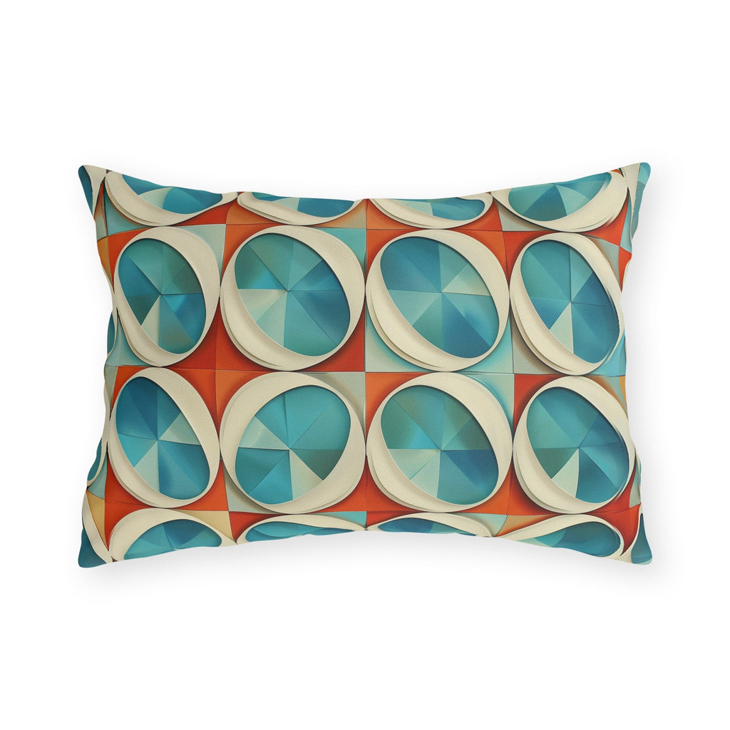 Mid-Century Modern Outdoor Pillow: Burnt Orange & Turquoise Optical Illusion