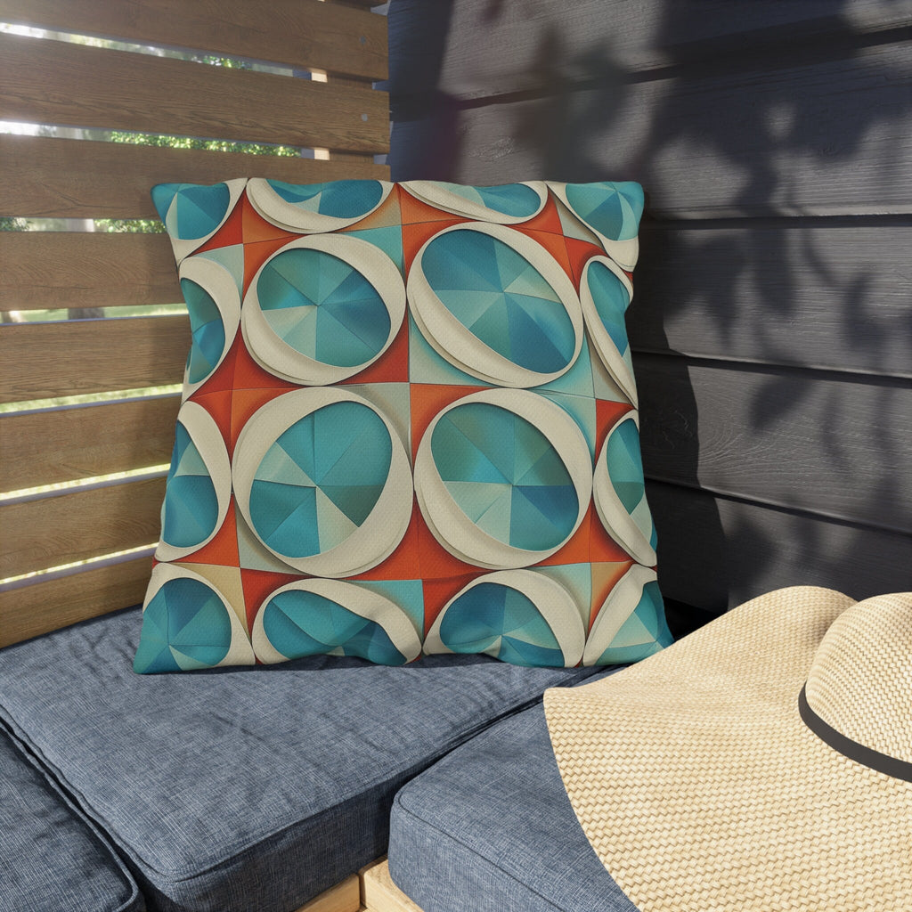 Mid-Century Modern Outdoor Pillow: Burnt Orange & Turquoise Optical Illusion
