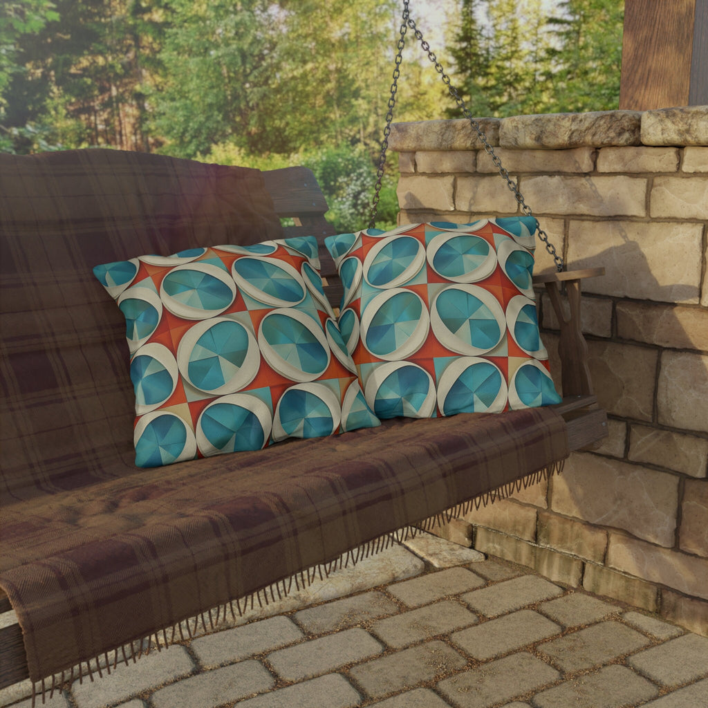 Mid-Century Modern Outdoor Pillow: Burnt Orange & Turquoise Optical Illusion